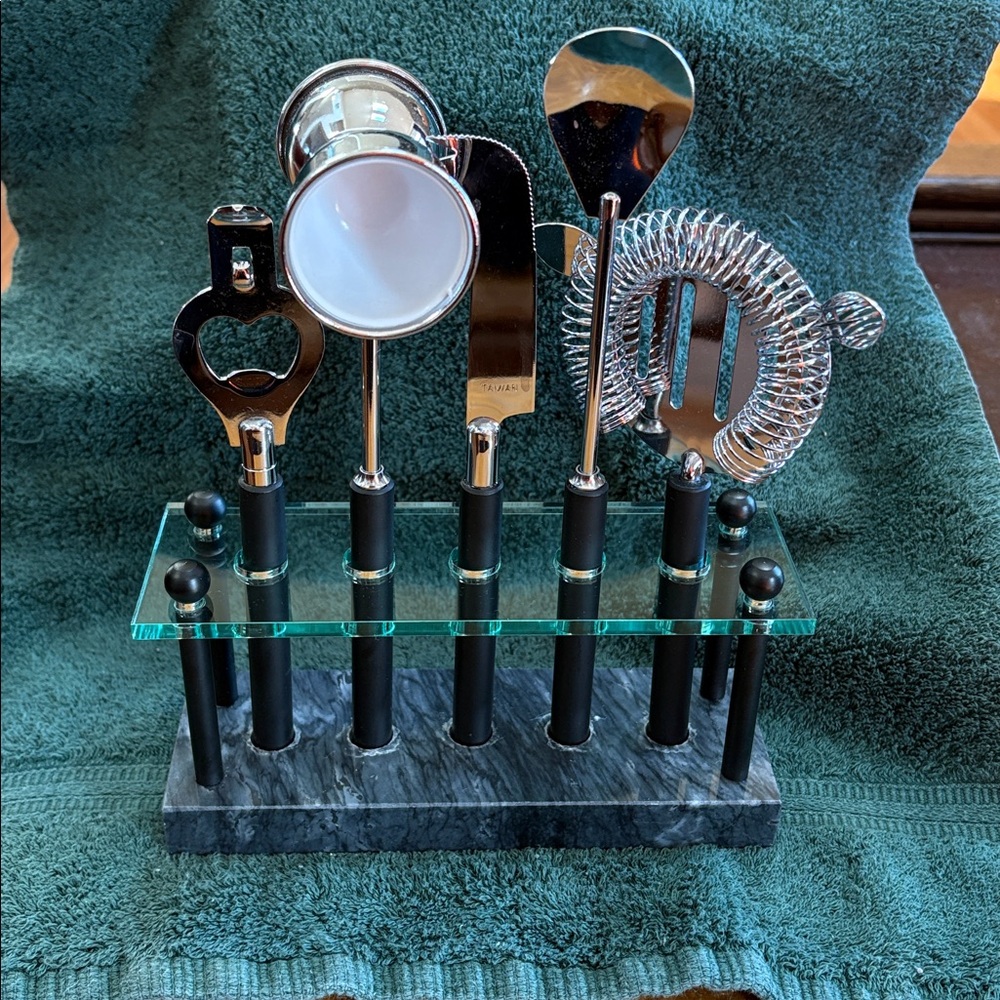 Ikea Instans Bar Tool Set 5 pc. Green Marble Base Acrylic Mid-century Style